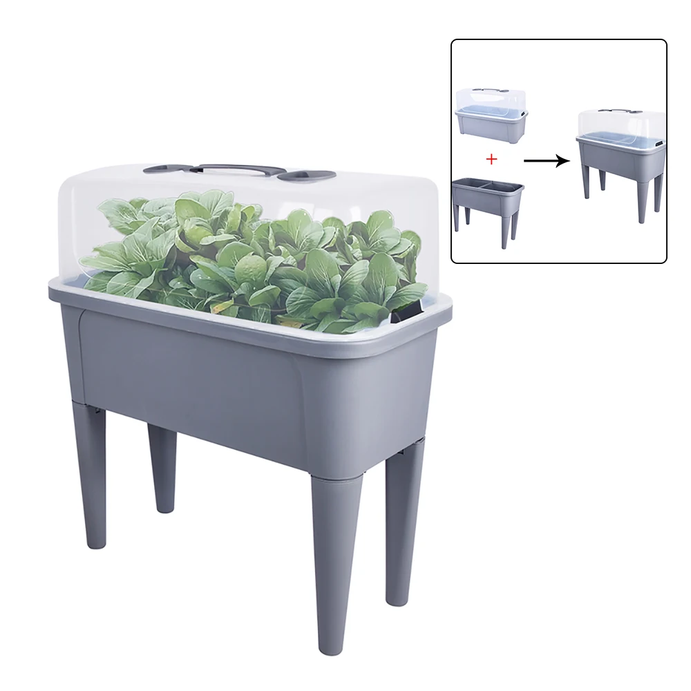 

New design plastic elevated garden elevated bed balcony elevated flower pot box with greenhouse cover