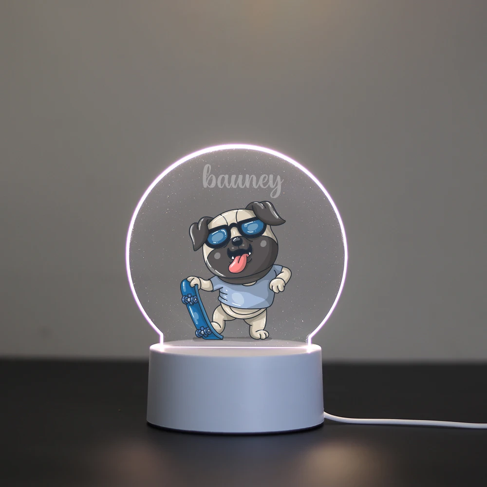 Modern minimalist custom light panel A little dog playing skateboarding Customized name and pattern acrylic lamp for children's