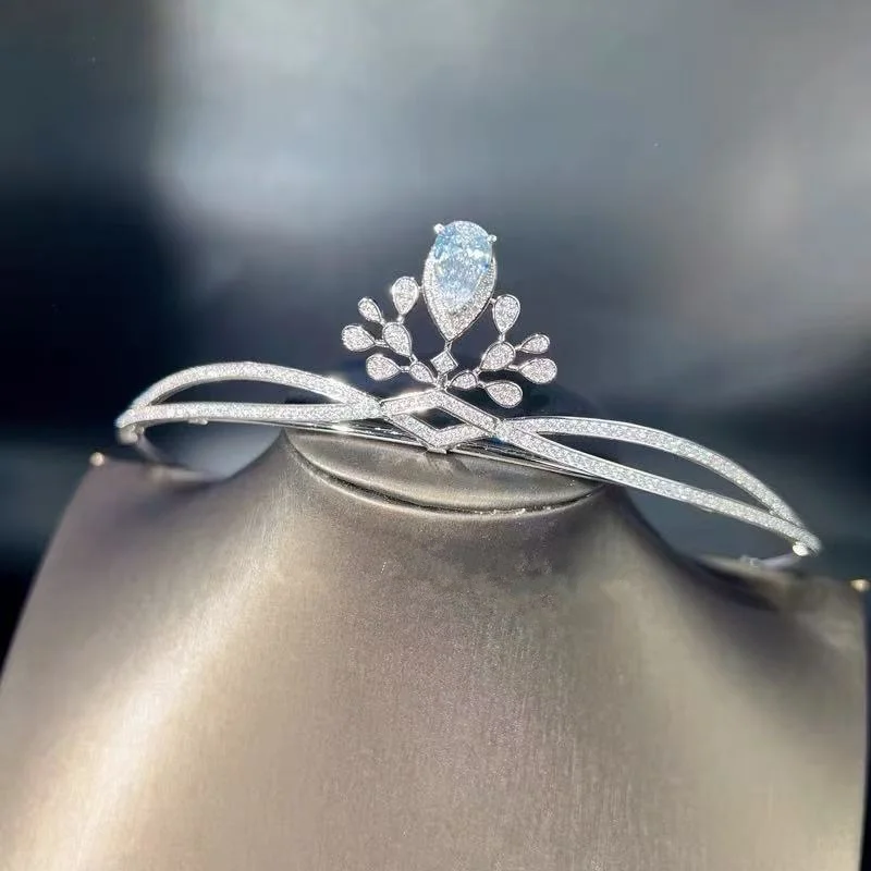 CC Wedding Tiara Sets Engagement Accessories Women Bridal Dress Party Jewellery Silver Color Crown Necklace Earring Jewelry Sets