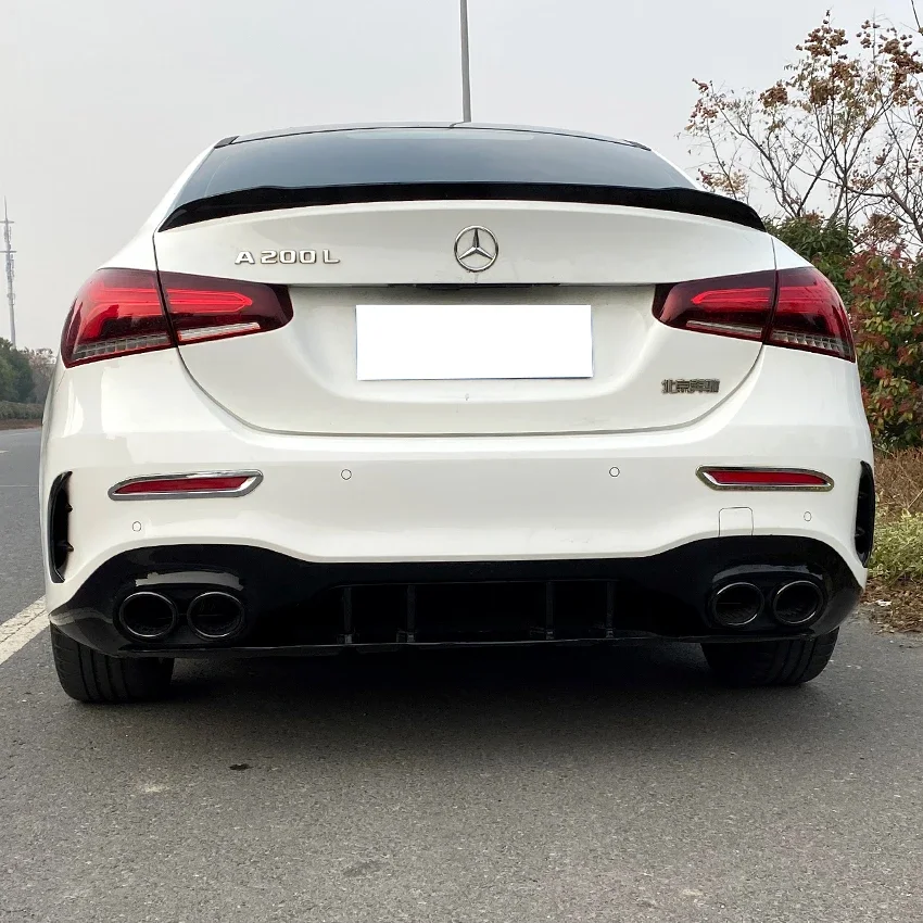 For Mecerdes Benz A Class W177 2019-2023 A45 A35 Style Rear Diffuser Rear Bumper Splitter With Exhaust Pipe Tips Body Kit