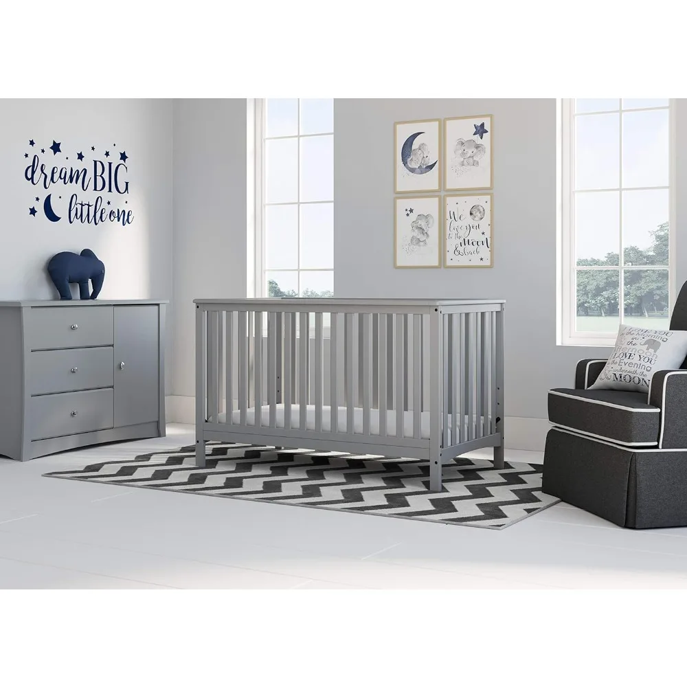 Storkcraft Hillcrest 4-in-1 Convertible Crib (Pebble Gray) - Converts to Daybed, Toddler Bed, and Full-Size Bed, Fits Standard