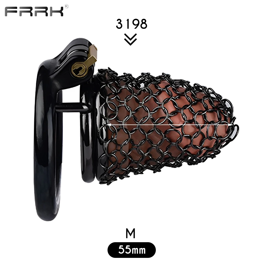 

FRRK Black Metal Chastity Cage for Male Mesh Restraint Cock Lock Stainless Steel Penis Rings BDSM Adults Toys Sex Shop Игрушки