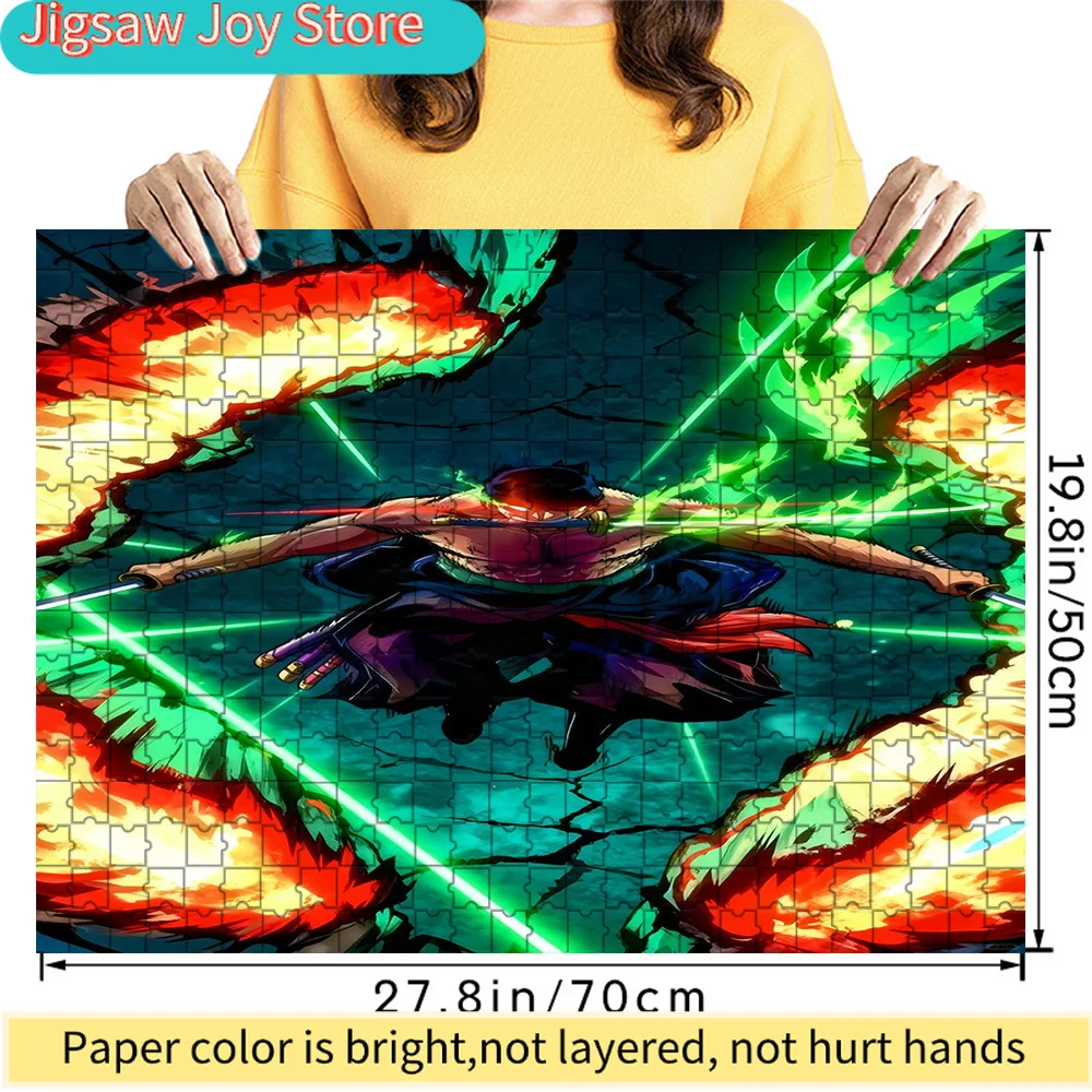 

Premium Paper Jigsaw Puzzle One Piece Roronoa Zoro Green Flame Sword Stance Scene Art High Quality Cardboard Puzzle Fun Family L