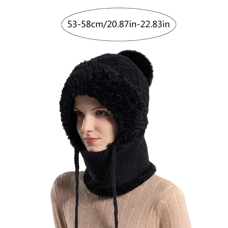 3in1 Knit Balaclava Hat Hooded Skull Cap Lady Winter Skiing Hat Casual Headwear