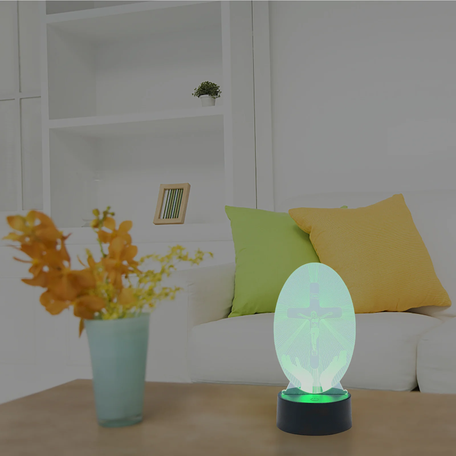 Lampka nocna 3D z motywem krzyża i Jezusa, akrylowa, zasilana przez USB, do sypialni, dekoracja domu, oświetlenie z wizualizacją 3D.