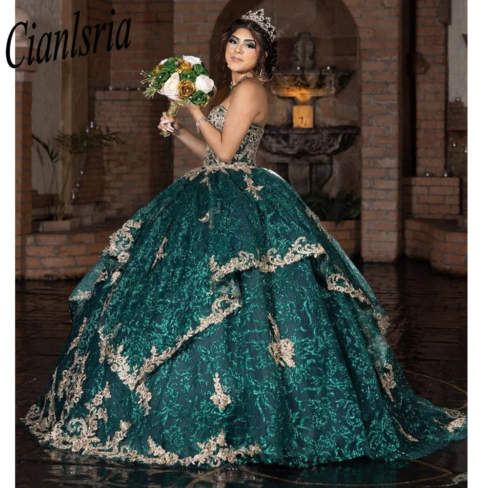 الأخضر المكسيكي Vestido De 15 Anos Charro Quinceanera فساتين الذهب الدانتيل زين مشد الحلو 16 فستان Abiti دا Cerimonia