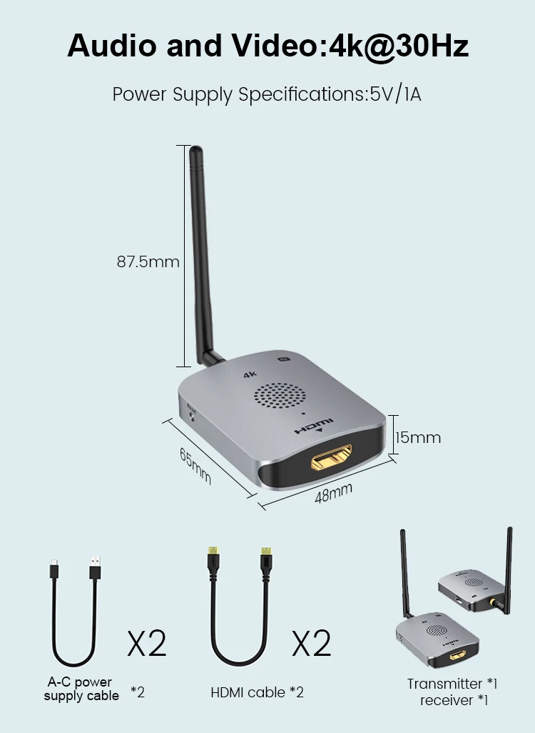 Real 4K 80M 5.8GHZ HD Trasmettitore e ricevitore wireless Festa audio-visuale wireless per PC portatile Fotocamera Proiettore per TV