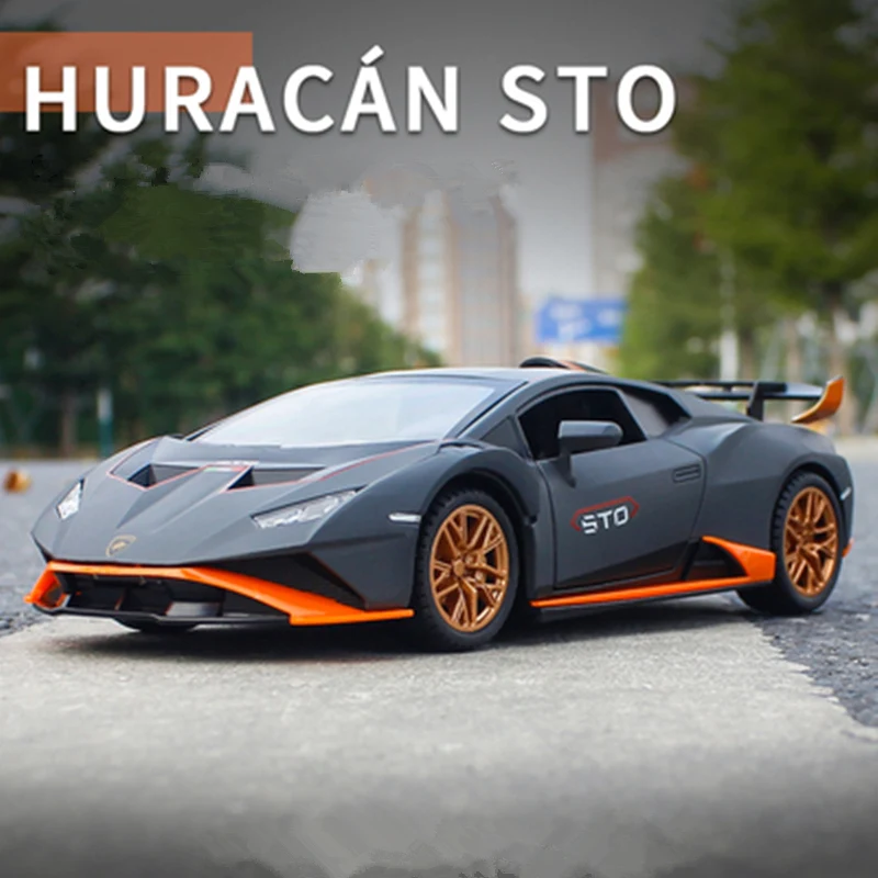 1:24 HURACAN STO Alloy Sports Car Model Diecasts Metal Toy Racing Car Model Simulation Sound and Light Collection Kids Toy Gift