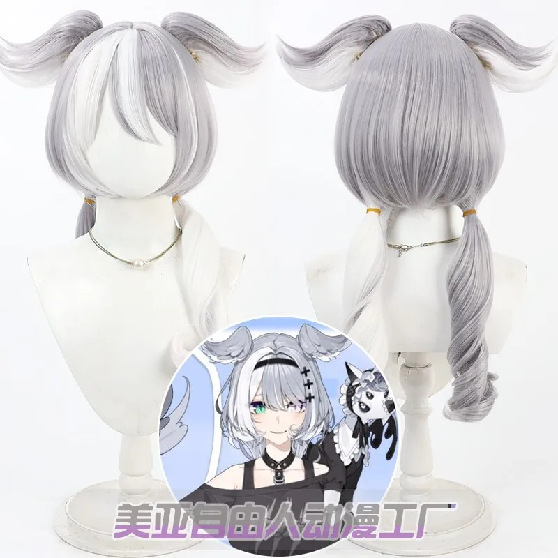 Anime Game Vtuber NIjisanji Elira Cosplay Wig Short Grey white dual tone Hair Heat Resistant Role Play Halloween Wigs + Free Cap