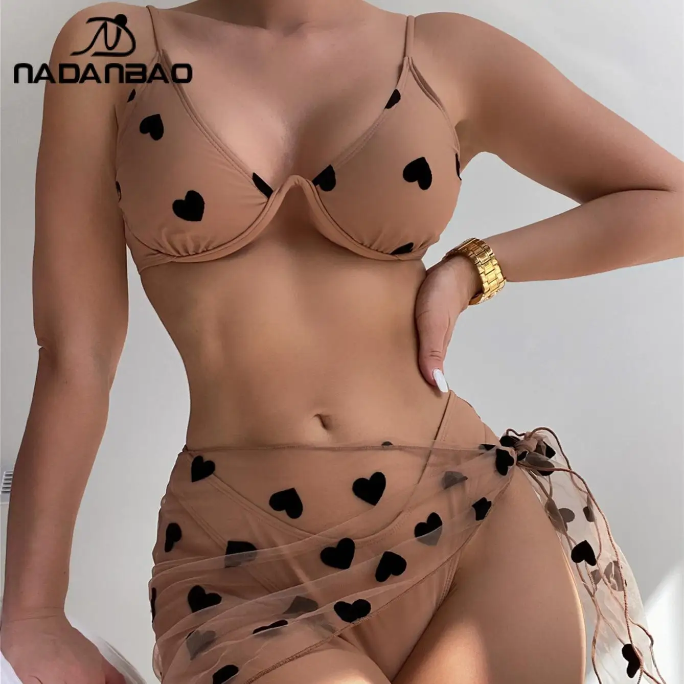 

Nadanbao Three Piece Gauze Set Bikini Swimwear Women Dot Printing Backless Sexy Bodysuit Swimsuit Female Party Surfing Beachwear