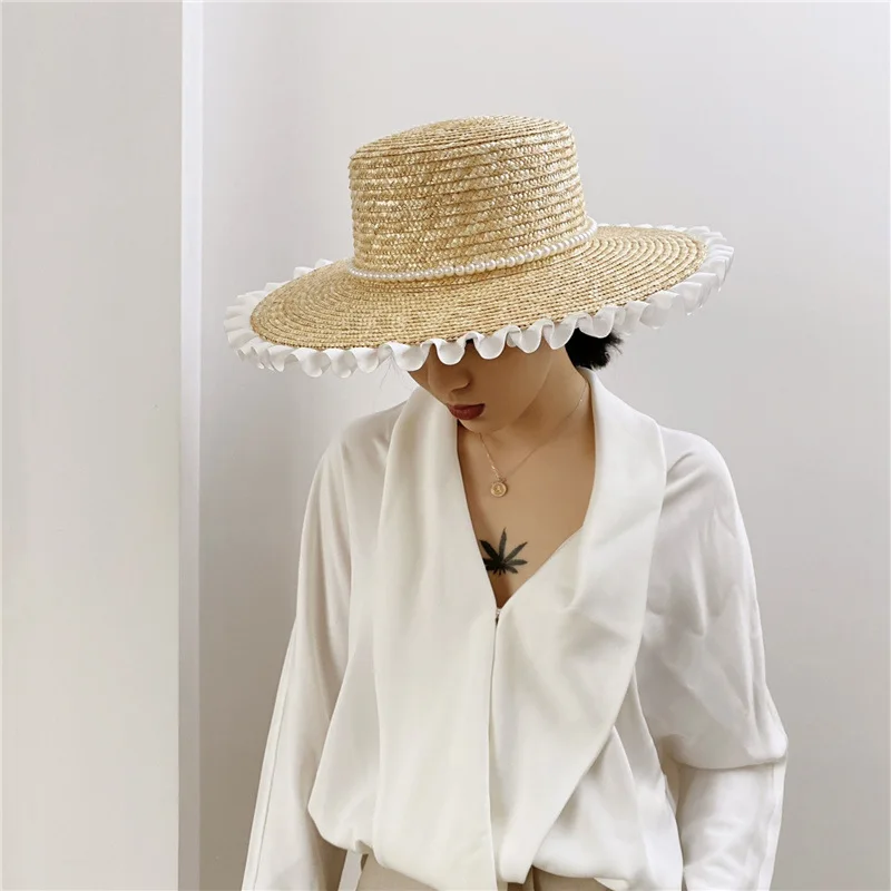 summer hats for women New Beaded Beach Hat with Chain Ladies Fashion Straw Fedora Sun Hat Summer Straw Hat Holiday Panama hat