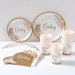 Baby Shower Decorations Neutral Baby Shower Disposable Tableware Paper Plates Napkins Cups Gender Reveal Decorations Boy or Girl