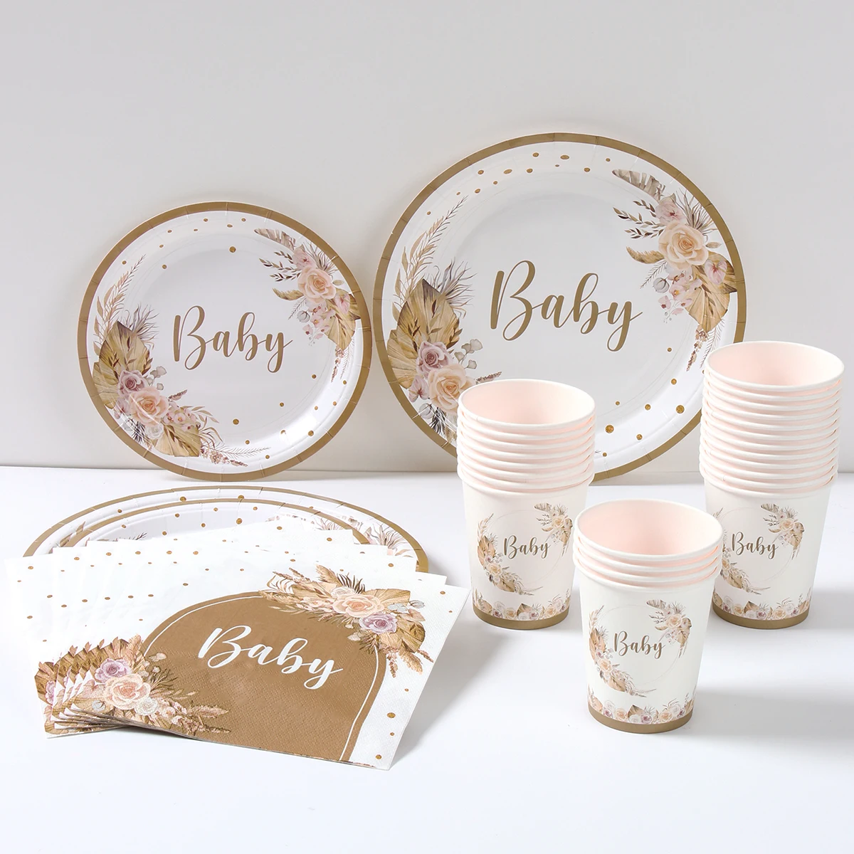 Dekoracje na Baby Shower Neutralne Baby Shower Jednorazowa zastawa stołowa Papierowe talerze Serwetki Kubki Dekoracje ujawniające płeć Chłopiec lub dziewczynka