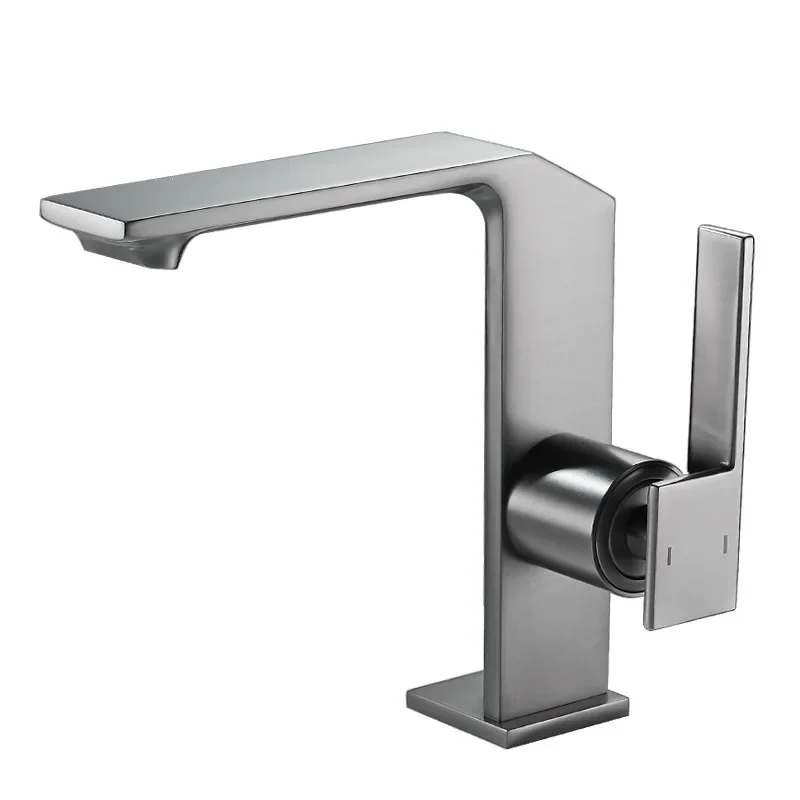 

Light luxury bathroom wash basin hot and cold faucet, bathroom cabinet basin waterfall faucet, all copper gun gray household