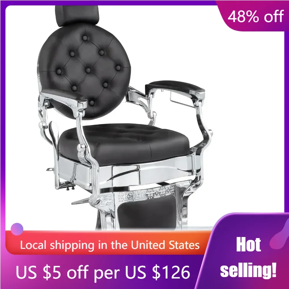 

Hydraulic Recline Salon Beauty Styling Chair Retro, 360 Degree Swivel for Hair Stylist Tattoo, Round Base, Tufted Button