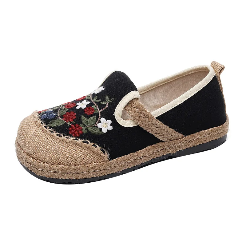 2022 Women Linen Canvas Shoes Retro Bohemian Slip-On Flat Comfortable Loafers Ladies Casual Embroidered Hemp Sole Sneakers