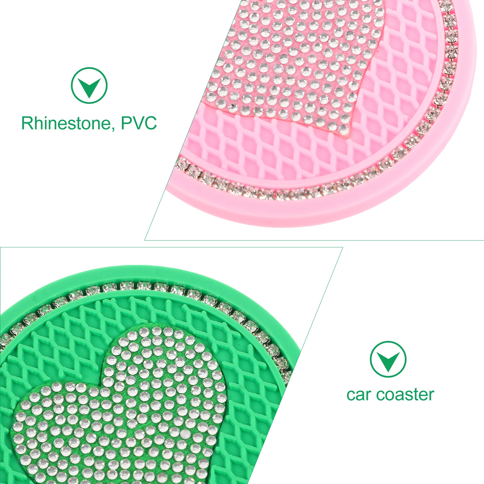 

4pcs Cup Car Coaster Coasters Bling Rhinestone Holder Mats Green Pink Universal Accessories Anti Slip Water Coaster