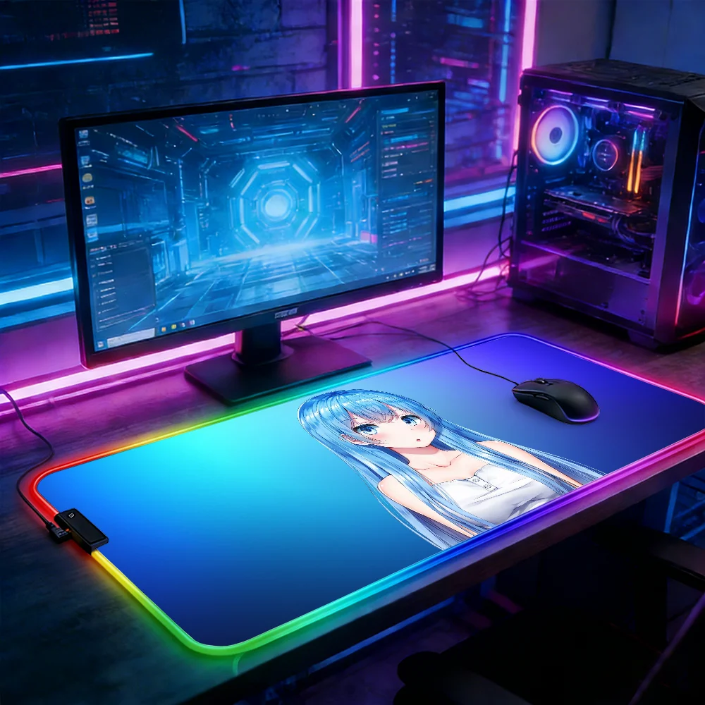 

Светодиодная RGB-подсветка для мыши, коврик для клавиатуры для киберспорта, аксессуары для ноутбуков в стиле аниме, коврик для стола, коврик для мыши, игровые коврики для ПК