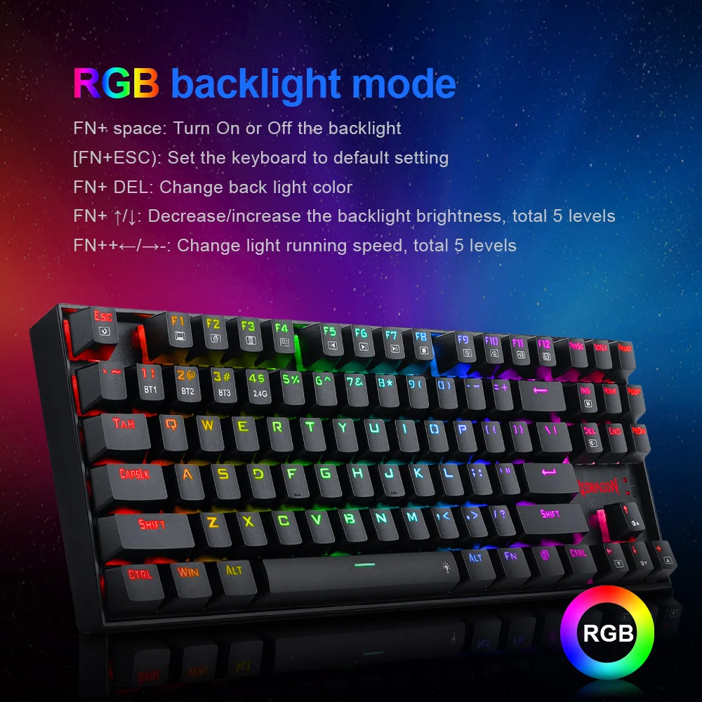 Go! Pro K552P RGB USB Mechanical Gaming Keyboard Support Bluetooth wireless 2.4G 3 mode 87 Keys Computer PC Gamer