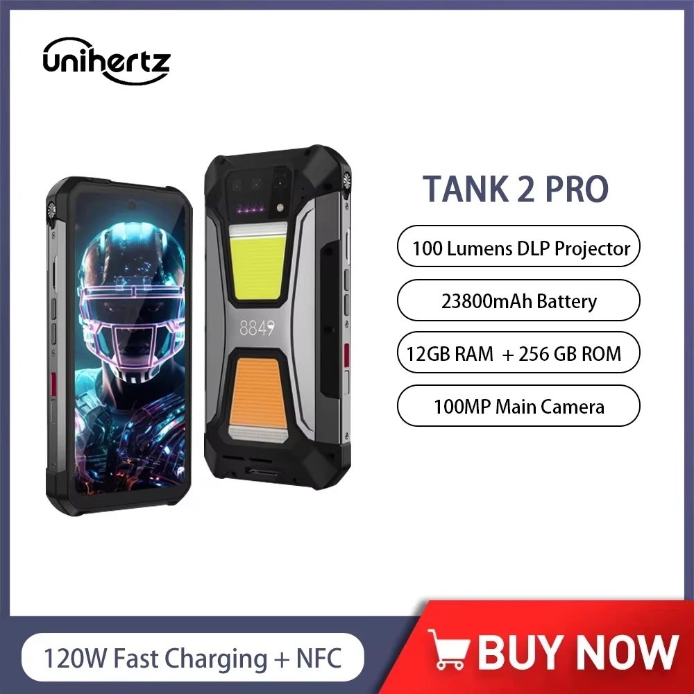 Unihertz Tank 2 PRO 8849 Rugged Phone with Projector 23800mAh 6.79 Inch 8GB+256GB 64MP Night Vision NFC 4G Smartphone Android 14