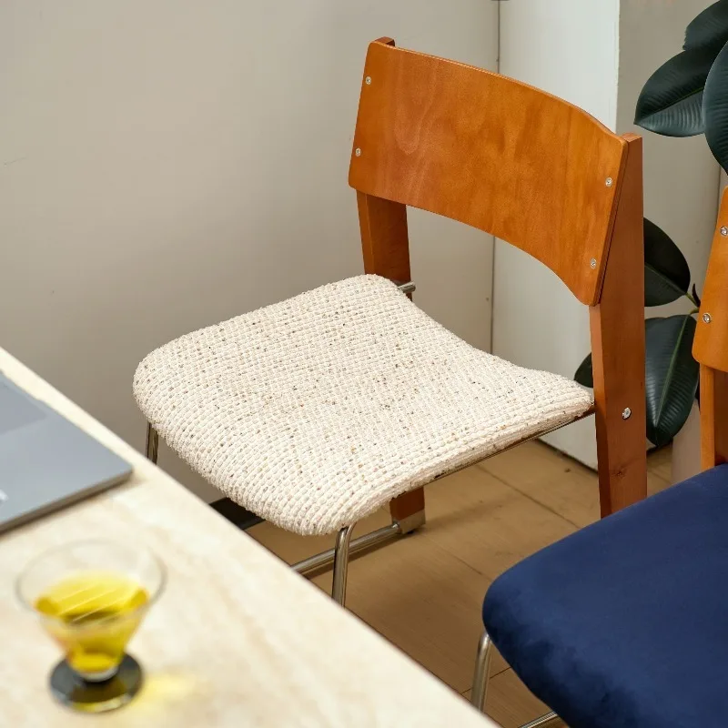 Metal Nordic Distressed Dining Chair Creative Soft Comfortable Flannel Fabric Dining Chair Arc Wooden Backrest Luxury Home Decor