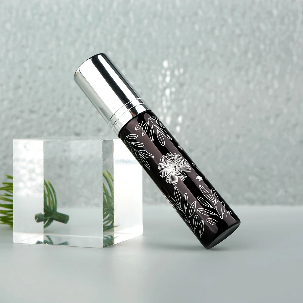 

10/20 шт., 10 мл, высококачественные гальванические черные печатные стеклянные распылители для духов, золото/серебро, крышка с искусственным интеллектом, многоразовый дозатор для путешествий, подходит