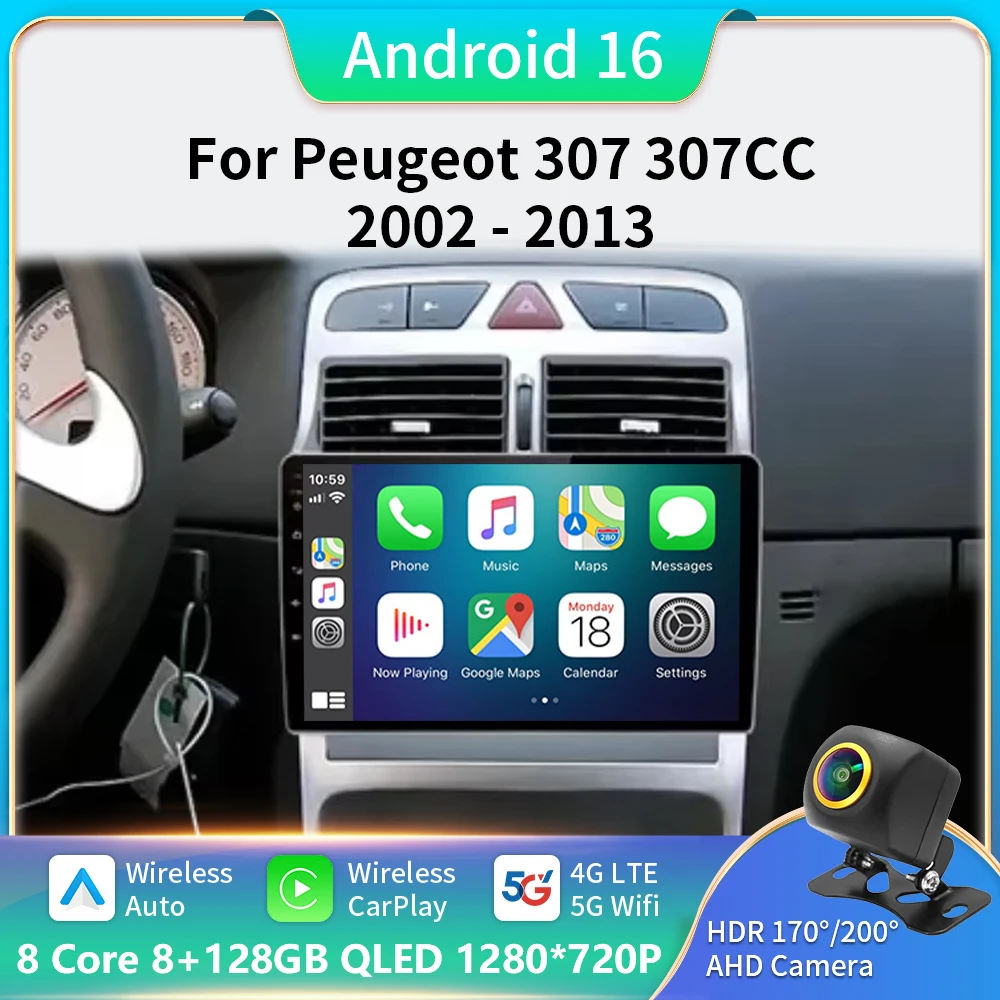 

Carplay 2din Android 16 Car Radio Multimedia Gps Navigation For Peugeot 307 307CC 307SW 2002-2013 Stereo 2 DIN Head Unit