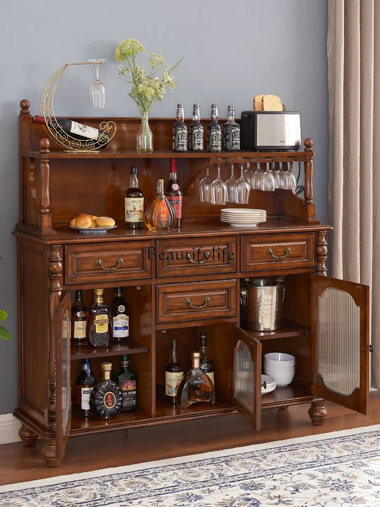 American Style Sideboard Cabinet Solid Wood Vintage Restaurant Cabinet Wall Integrated Three-Dimensional Storage