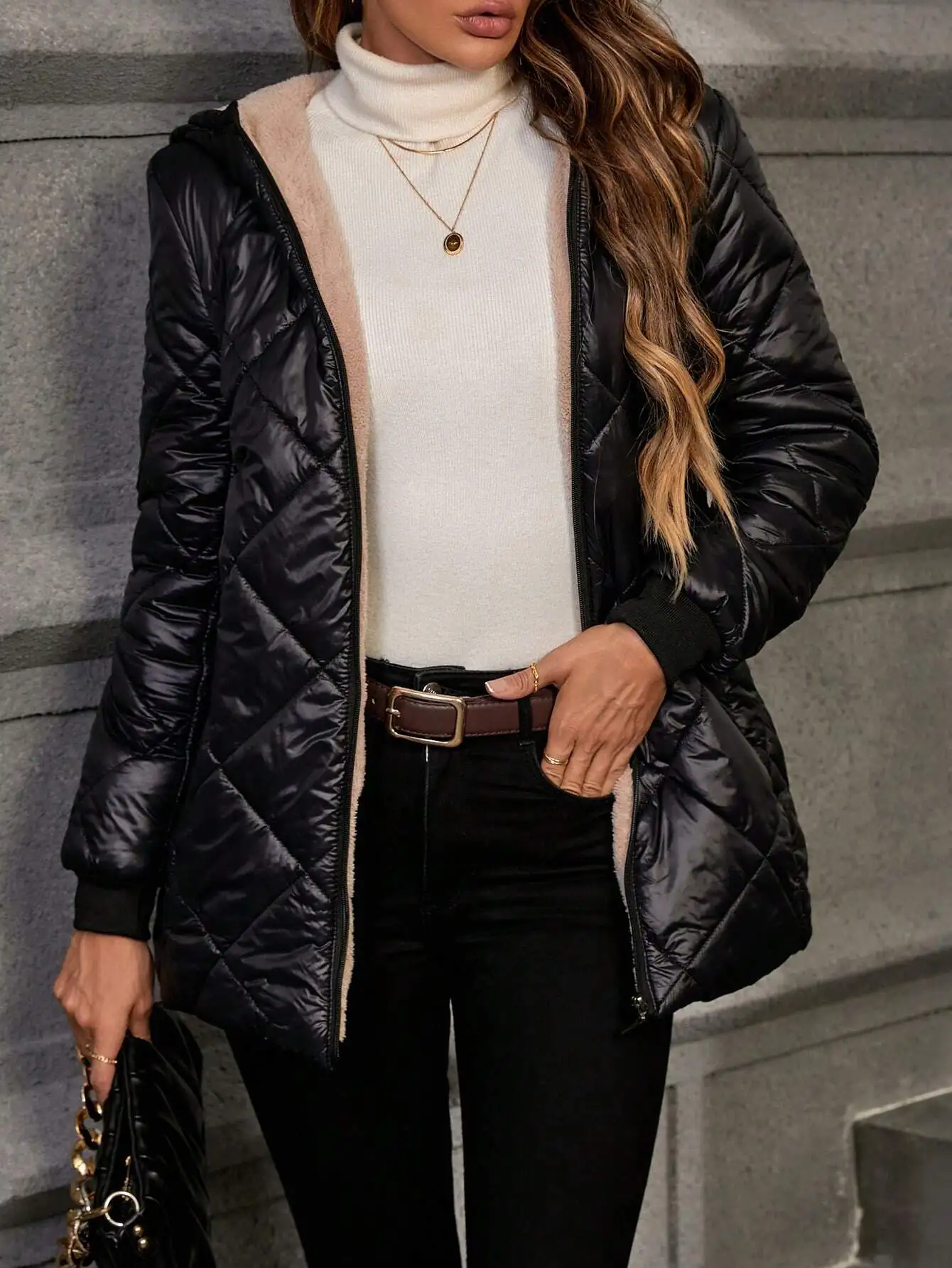 

Женская стеганая куртка-пуховик с капюшоном и подкладкой из искусственного меха, теплая зимняя уютная куртка для повседневной носки