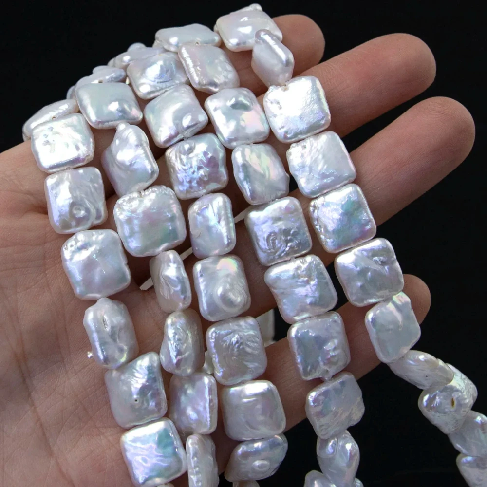 1 ستراند 11-12 مللي متر جودة عالية لؤلؤ المياه العذبة الطبيعية مربع الشكل فضفاض الخرز لصنع المجوهرات عقد دي اي واي سوار القرط