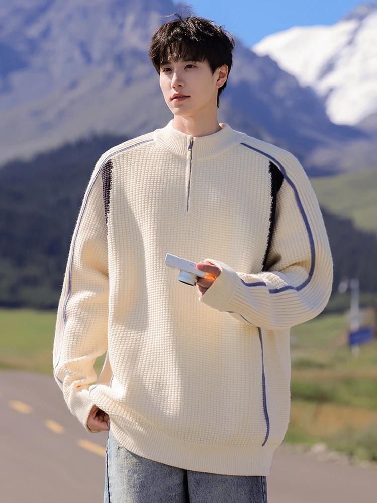 

Men's Oversized Knitted Sweater Zipper Hoodie Thiened Winter Outerwear Loose Fit Faionable Brand Casual Daily Wear