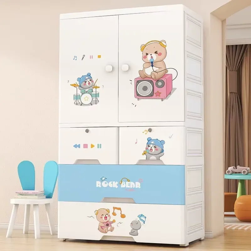 Plastic Double Door Locker for Kids Baby Wardrobe Cabinet Bedroom Storage Furniture Compatible with Children 0-6 Years