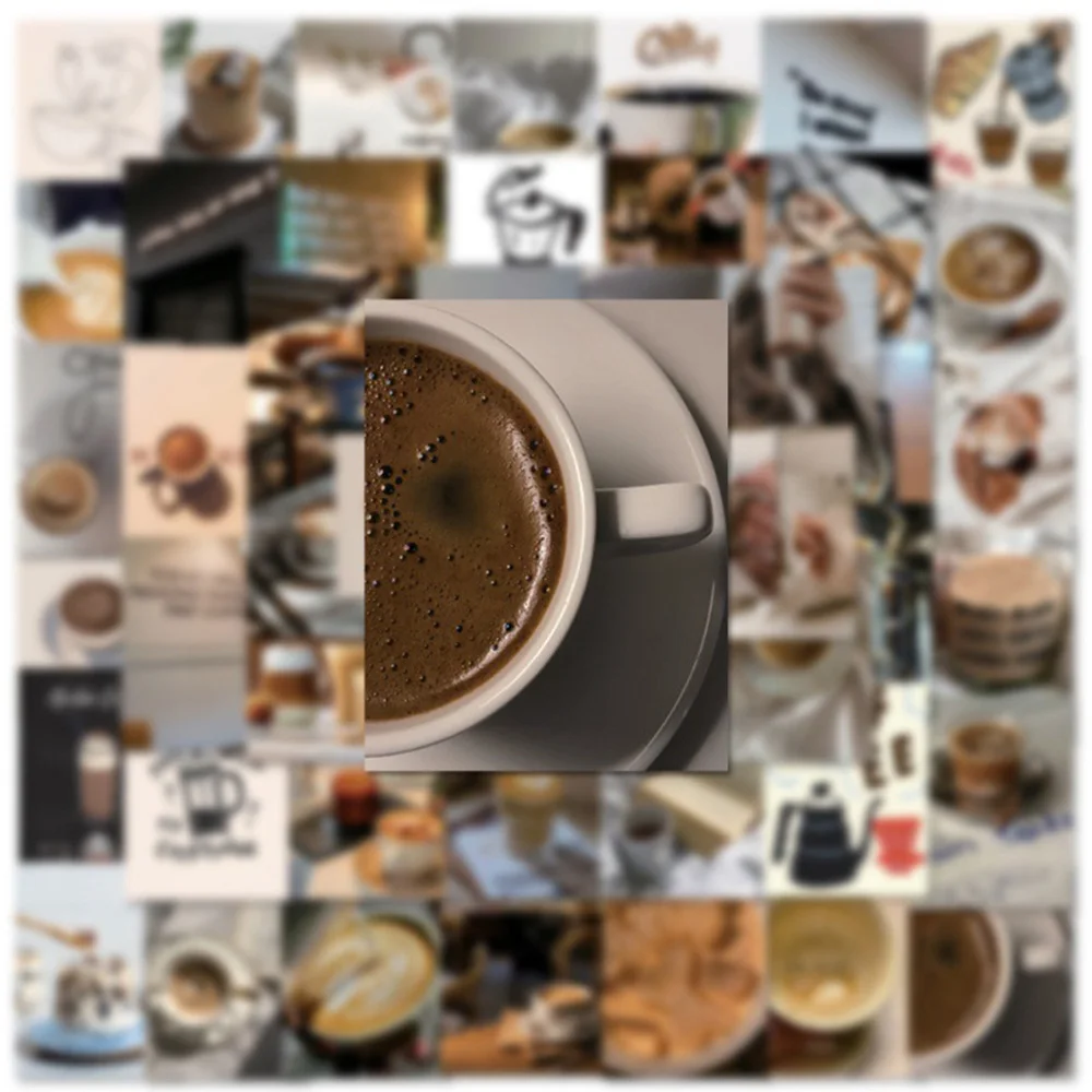10/30/50pcs Ins Style Retro Coffee Graffiti Stickers Aesthetic Decoration Decals Laptop Phone Freeze Waterproof Retro Sticker