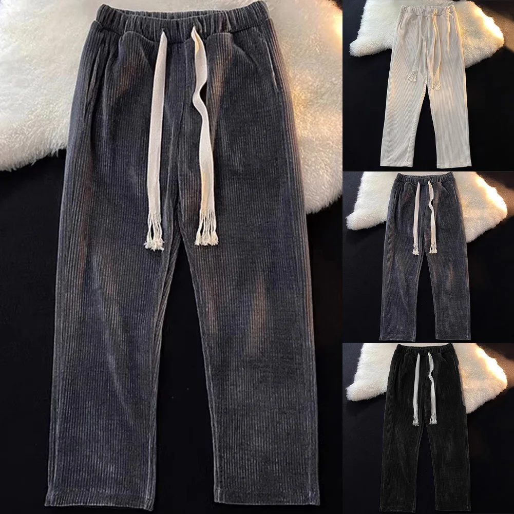 

Men's Solid Corduroy Retro Casual Pants Elastic Waist Loose Sweatpants Trousers