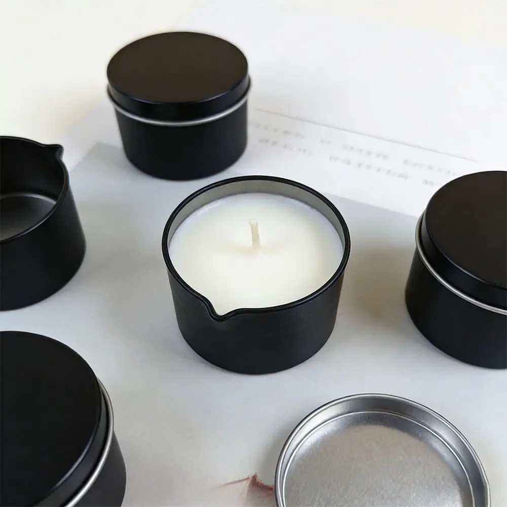 Black Silver Color Tinplate Candle Tin With Lid With Spout Metal Tin Round Shape Sealed Round Candle Container Travel