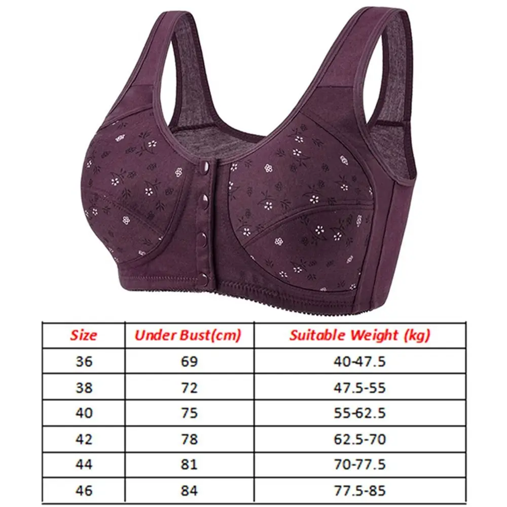 Comfortable Daisy Bras for Older Women Convenient Breathable Front Close Button Cotton Bras Plus Size Floral Printed