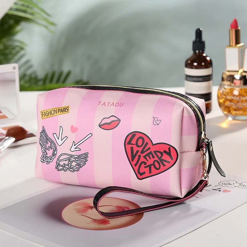 Pu Graffiti Storage Makeup Organizer Bagette Bag Cosmetiquera Small Cosmetic Organizing Bag For Girls Pillow Makeup Pouches