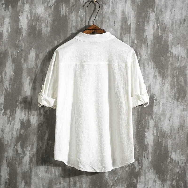 Men's Street Casual Pockets Patchwork Blouse Summer New Half Sleeve Solid Loose All-match Shirt Tops Vintage Fashion Men Clothes