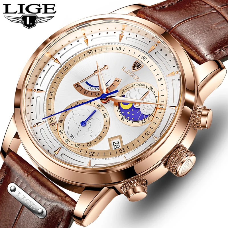 2022 New LIGE Men Watches Fashion Leather Waterproof Luminous Top Brand Luxury Mens Quartz Wristwatch Men Relogio Masculino+box