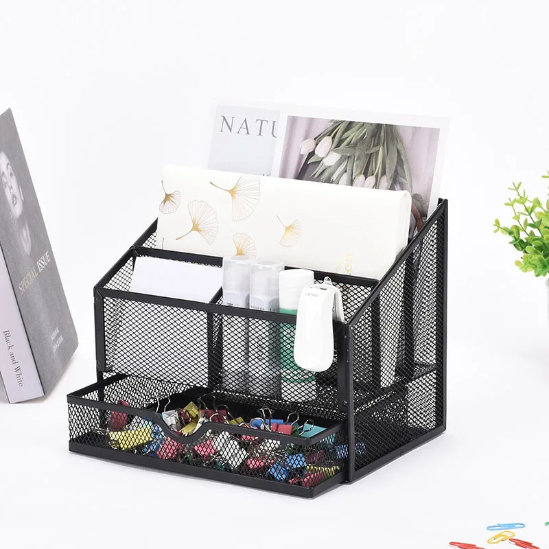 Metal Mesh Pen Holder Multifunctional And Durable Letter Compartment Drawer Storage Box for Office Desktop Storage