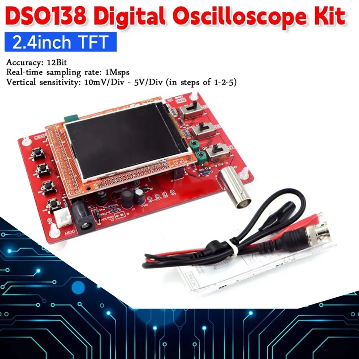 (BABQ) DSO138 Digital Oscilloscope 2.4inch TFT Digital Oscilloscope Kit 1Msps Electronic Learning Set