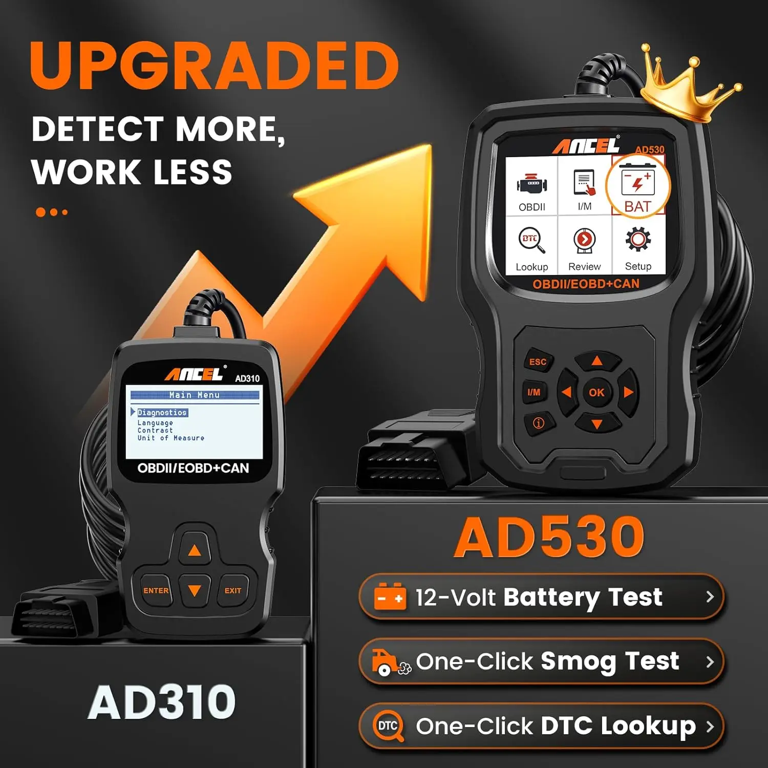 AD530 OBD2 Scanner, Universal Check Engine Code Reader with Live Data & Battery Tester for 1996+ Cars