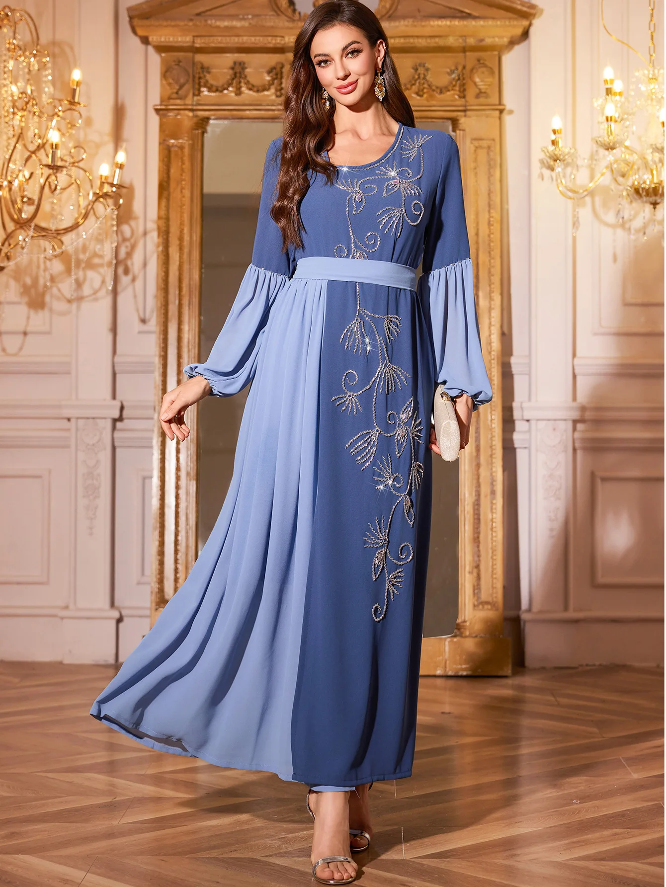 Eid Robe musulmane femmes Abaya mousseline de soie diamant à lacets robes longues robes Largos fête caftan Jalabiya Ramadan dubaï Robe arabe