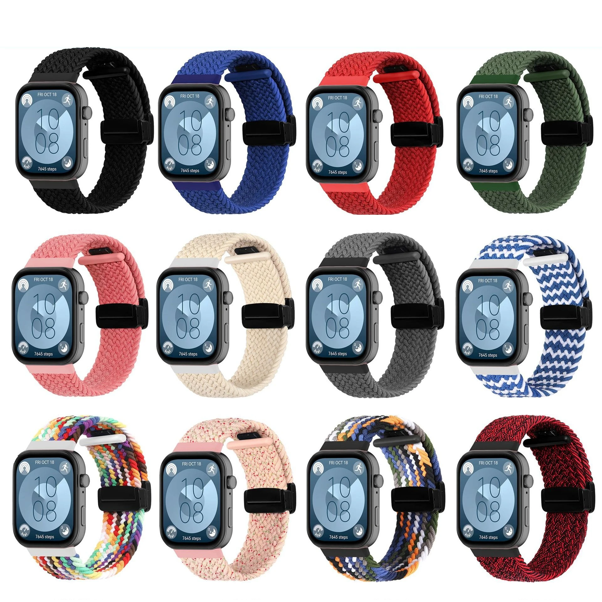 Magnetic Folding Buckle Braided Nylon Strap Suit for Huawei Watch Fit3 Braided Stretch Nylon Magnetic Strap