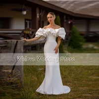 Elegant Satin Mermaid Wedding Dress Off Shoulder Ruffles Short Sleeve White Bridal Gown For Woman Modern Robe De Mariage Custom - Image 3