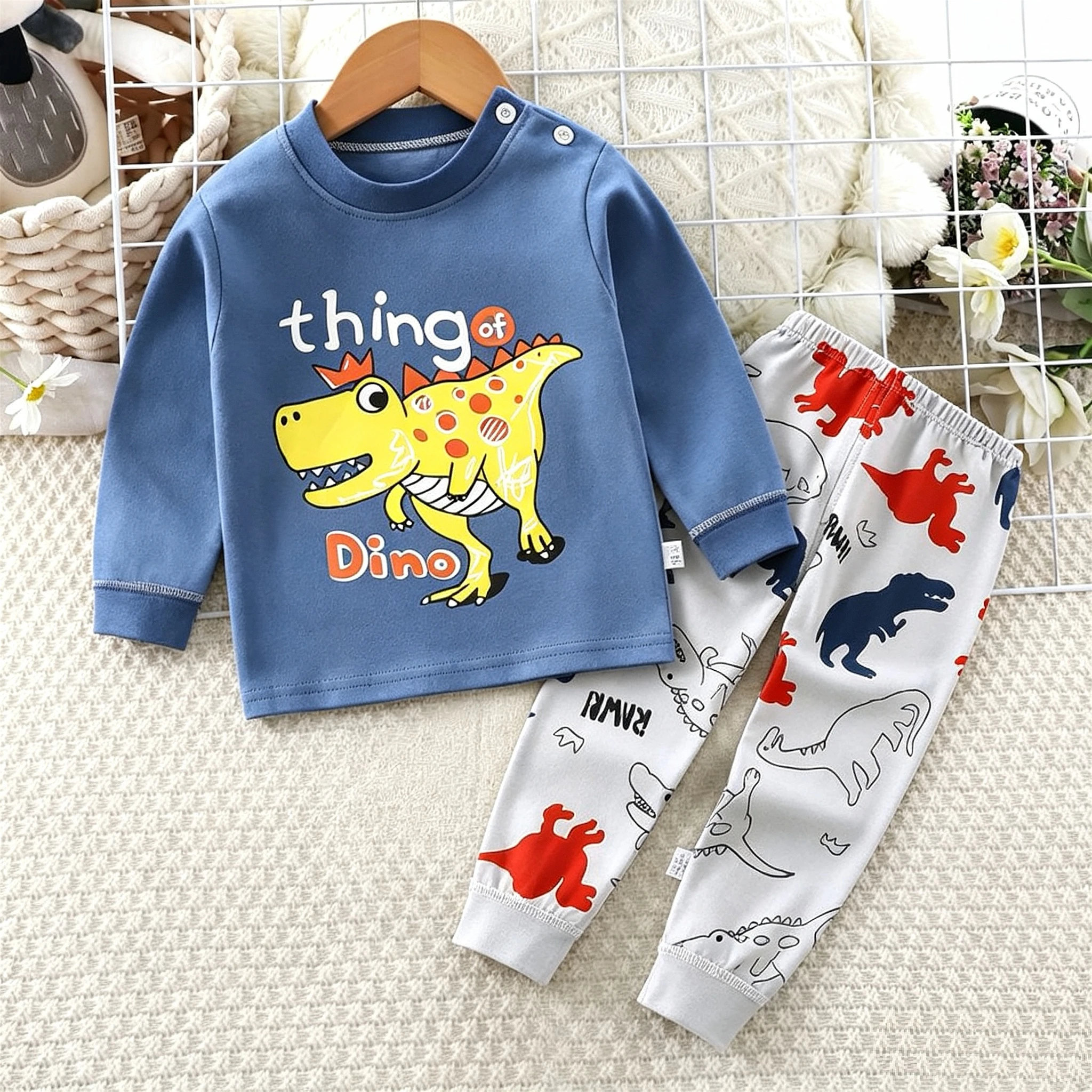 Cartoon-Baumwoll-Unterwäsche-Set für Babys, Mädchen und Jungen, Herbstkleidung, langärmeliges zweiteiliges Set, Kostüm für Kleinkinder, Pyjamas, Freizeitkleidung. – Detail 4