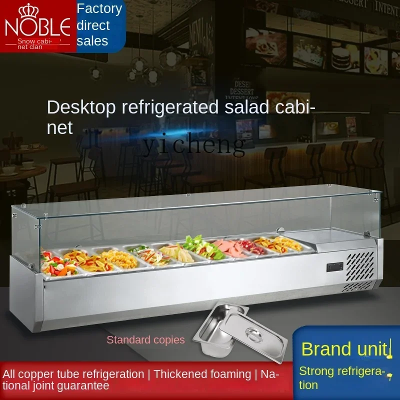 XL Countertop Salad Bar Pizza Scattering Granules Display Cabinet Made of Glass Commercial Refrigerated Fresh Cabinet