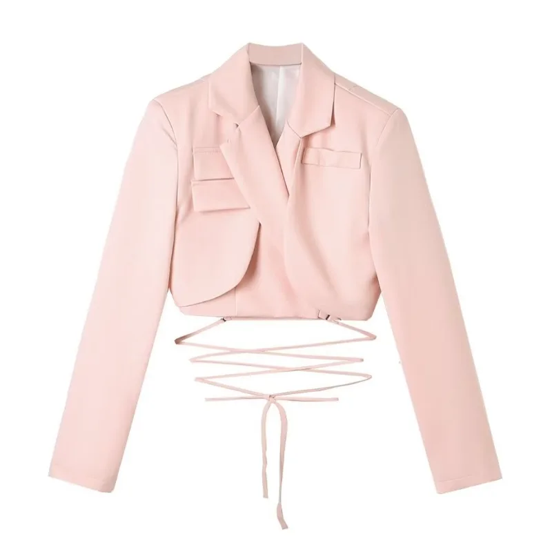 2022 doppel Schicht Verband Dünner Blazer Korean Fashion Frauen Tasche Kurze Jacke Weibliche Outwear Blazer Crop Tops y2k