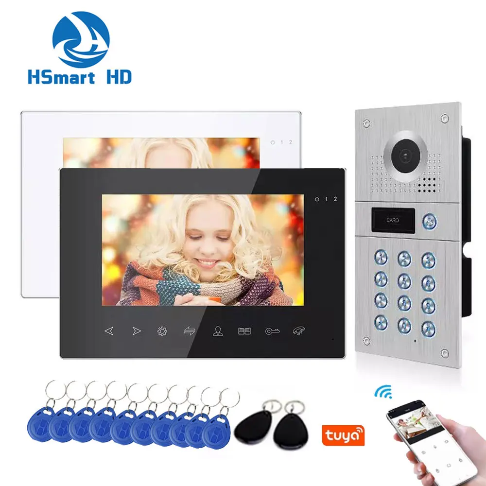 Tuya WiFi Video Intercom Doorbell HD Camera 7 Inch Home Security Video Door Phone Access Control System APP/Swipe Card Unlock