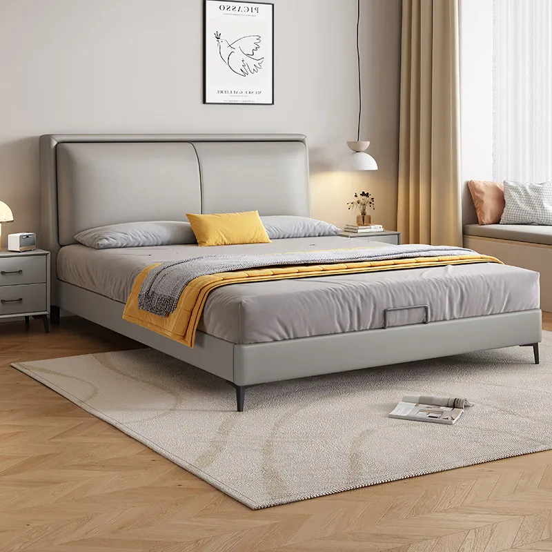 

Children Double Bed Minimalist Leather Modern Bedroom Luxury Design Bed Simple Headboards Letto Matrimoniale Unique Furniture